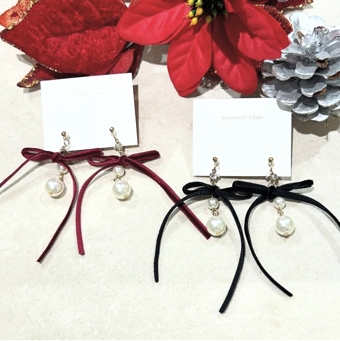 ベロアリボンノンホールイヤリング